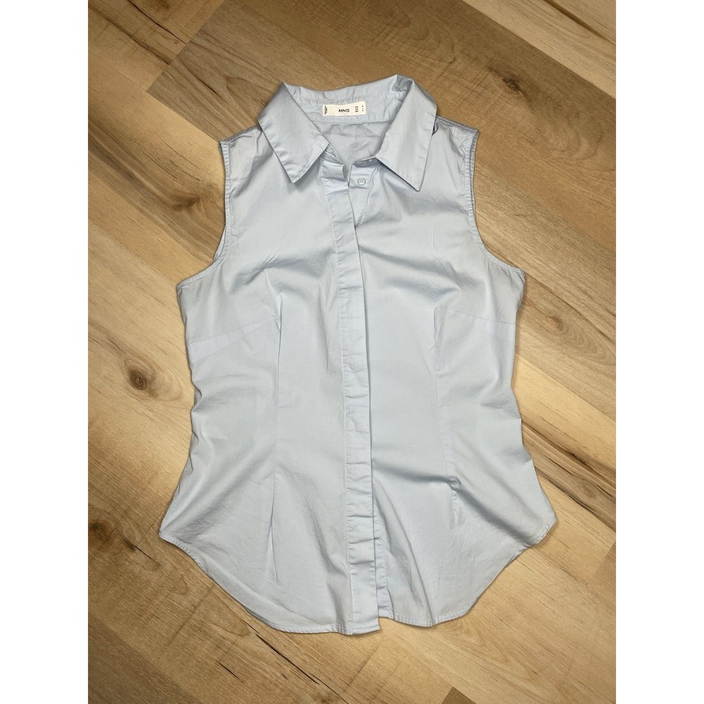 MNG Mango Women Blue Sleeveless Button Front Blouse Top Size M - Picture 2 of 10